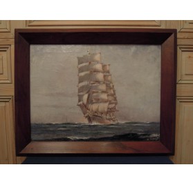 Navy painting : 4 masts square sailboat signed Pierre Forest