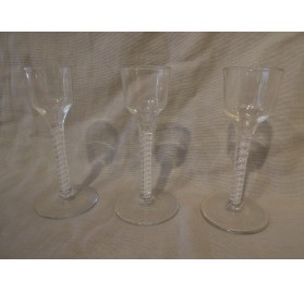 Set of 3 english air twist stem wine glasses, 18th century