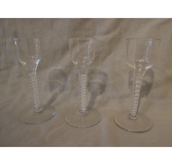 Set of 3 english air twist stem wine glasses, 18th century