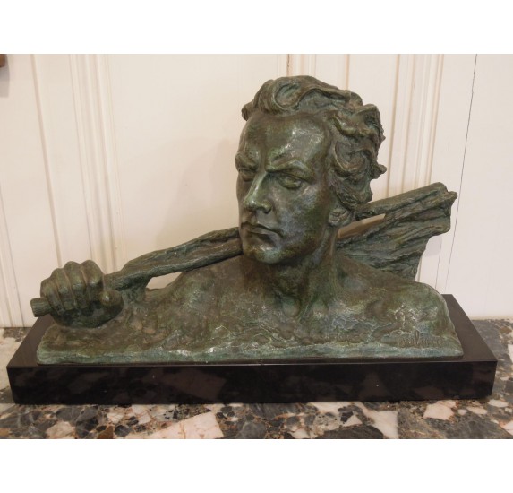 Art Deco bronze : Jean Mermoz bust by Ouline