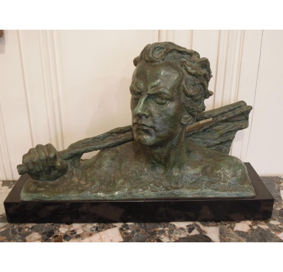 Art Deco bronze : Jean Mermoz bust by Ouline