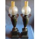 Pair of painted sheet oil lamps, early 19th century