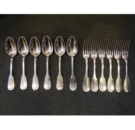 Solid silver cutlery set, 6 forks and 6 spoons by Hénin & Vivier