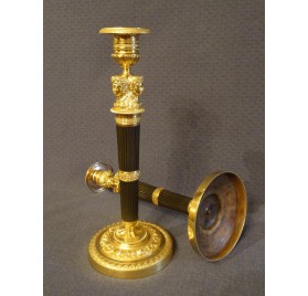 Pair of Empire gilded bronze candlesticks