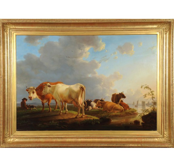 Painting by Jean-Baptiste De Roy: cows in the meadow