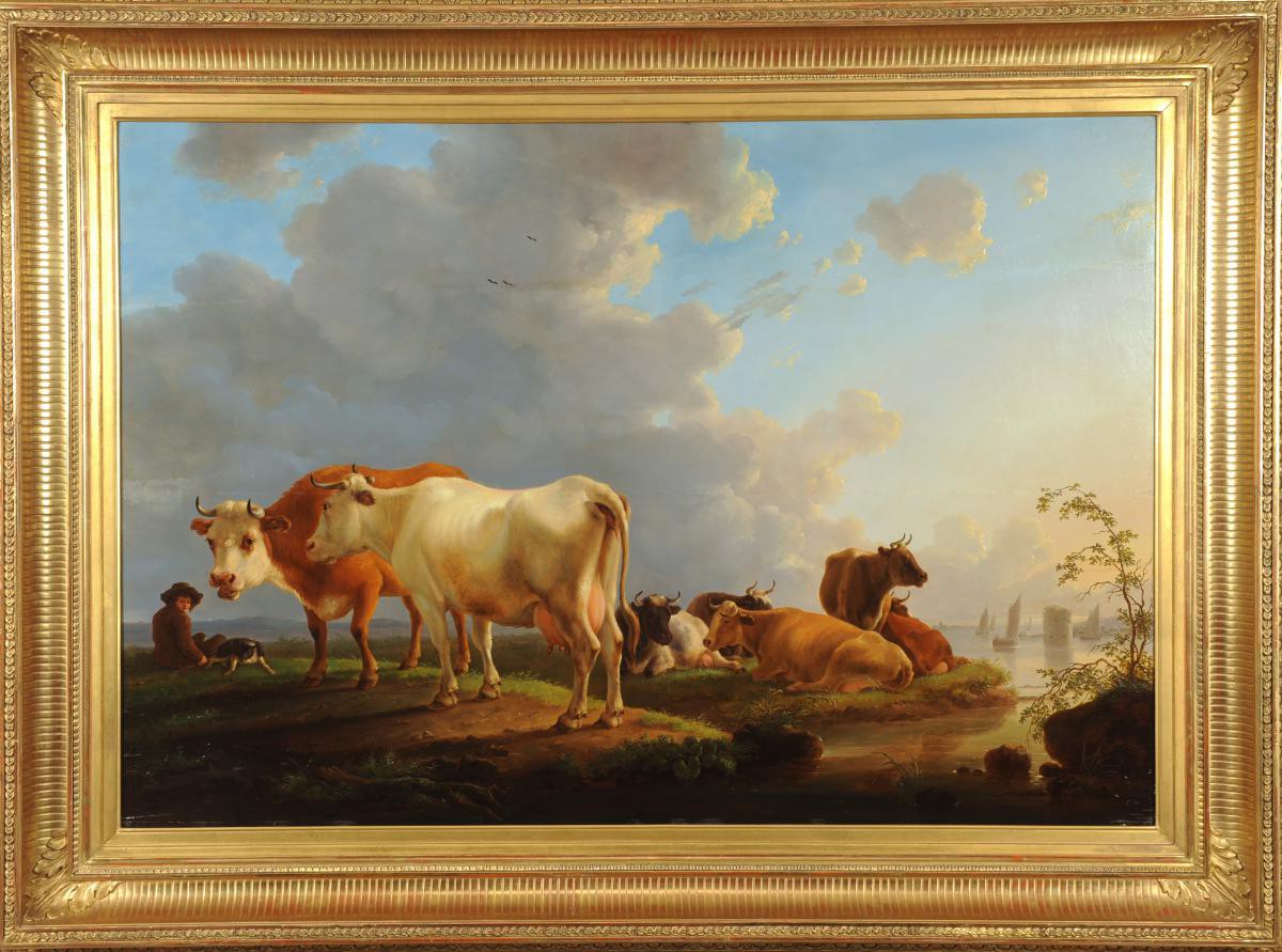 Saks Energize tidevand Beautiful oil on panel by Jean Baptiste de Roy : cows in the meadow
