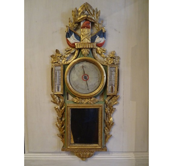 Revolutionary barometer in painted and gilded carved wood