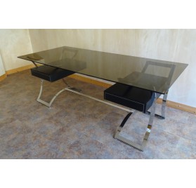 Sixties executive desk, chrome and glass top, by Dassas