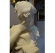 Tall white marble sculpture of Ezio Ceccarelli, young girl with the letter