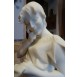 Tall white marble sculpture of Ezio Ceccarelli, young girl with the letter