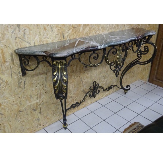 Louis XV style lacquered and gilded wrought iron console table