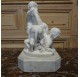 White marble sculpture: Child Bacchus, two fauns and a panther