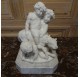 White marble sculpture: Child Bacchus, two fauns and a panther