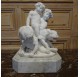 White marble sculpture: Child Bacchus, two fauns and a panther