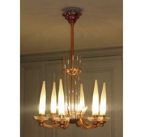 Art Deco copper chandelier by Petitot