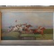 Oil on canvas : horse race in Auteuil by Eugene Pechaubes 