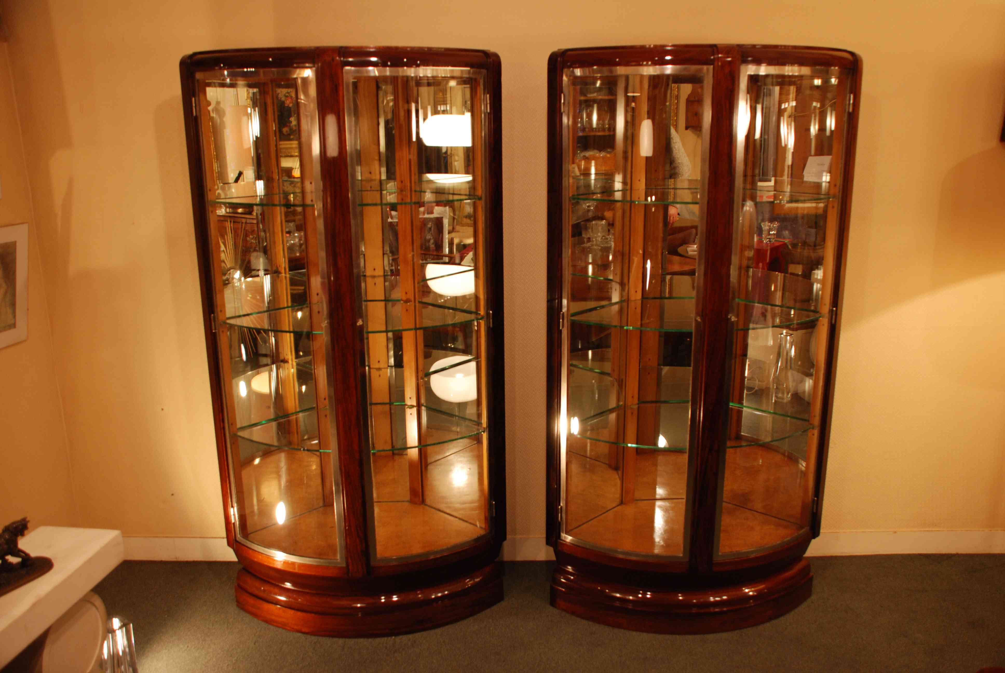 Pair Of Art Deco Corner Display Cabinets By Maurice Rinck