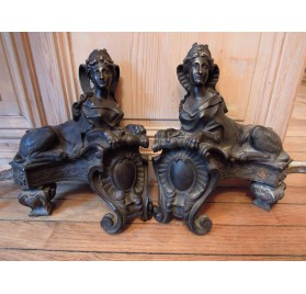 Pair of andirons with sphinxes - 19th century