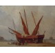 Huile sur panneau : bateaux et pêcheurs, Lefauconnier 1887