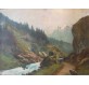 Painting by Marcel Wibault : snowy mountain and needles landscape.