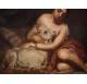 Oil on panel depicting a woman and a goat, 19th
