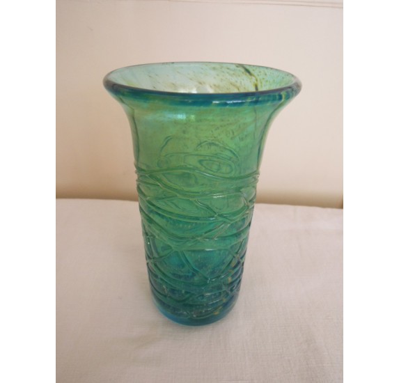 Maltese vase Mdina, textured glass blue, green and yellow