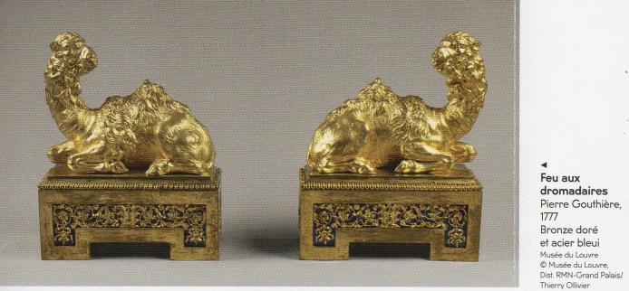 Gilded andirons by Pierre Gouthiere