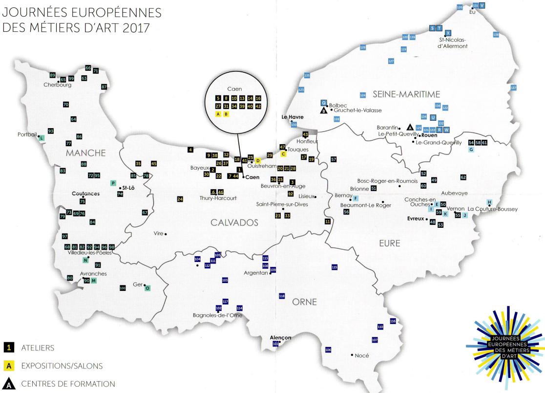 Carte de Normandie des manifestations des Journées Européennes des Métiers d'Art